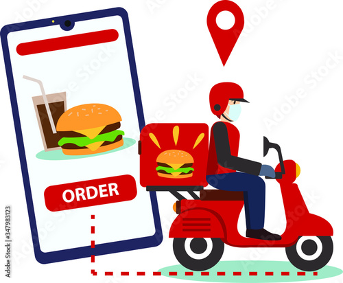 A delivery man delivering fast food for online order illustration