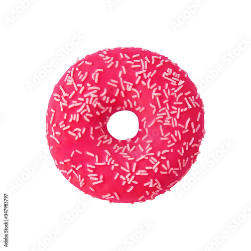 Big pink donut on white background
