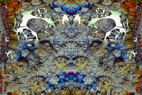 3D render. Fractal image of a 3D object. Fractal landscape. A colorful computer-generated image. The fractal background. Textures for the design. Abstract painting. Pattern