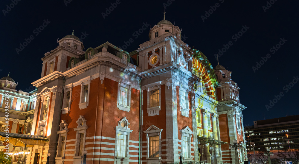 Festival of the Lights in Osaka. The winter illumination events, Midosuji Illumination, Hikari Renaissance. popular tourist attraction, travel destination for vacation. Osaka, Japan