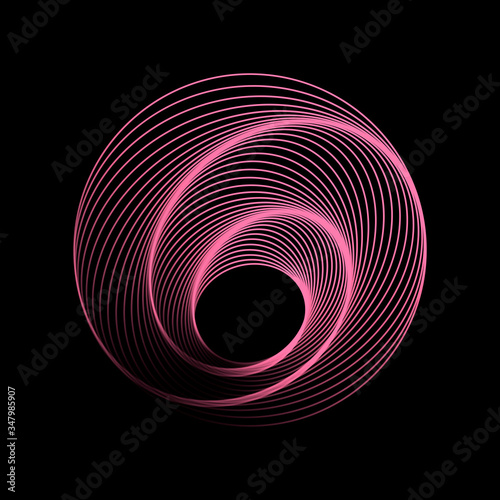 Twisted pink abstract wireframe tunnel. Vector colored spiral.