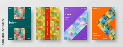 Company identity brochure template collection. Business presentation vector A4 vertical orientation front page mock up set. Corporate report cover abstract geometric illustration design layout bundle.