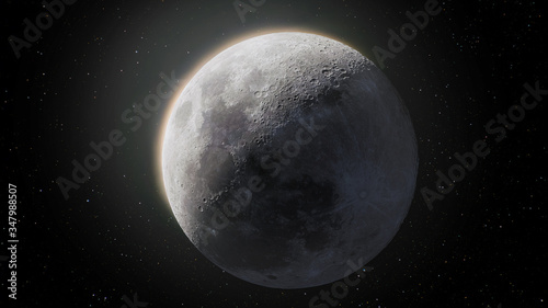 Fototapeta Naklejka Na Ścianę i Meble -  Earthshine HDR Moon Very High Resolution Smooth Stars Detailed Capture