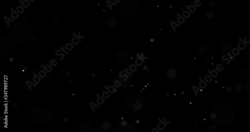 Dust particles on black background, seamless 3D effect. Abstract dust particles with white light bokeh, snow glare and flare sparkles photo