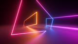 3d render, abstract neon geometric background. Stage laser show illumination. Colorful rectangular shapes, square frames, virtual reality. Glowing neon lines. Minimal futuristic design