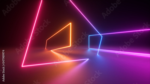 Wallpaper Mural 3d render, abstract neon geometric background. Stage laser show illumination. Colorful rectangular shapes, square frames, virtual reality. Glowing neon lines. Minimal futuristic design Torontodigital.ca