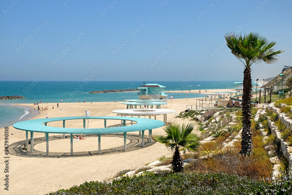 Top view of the city beach in Ashkelon