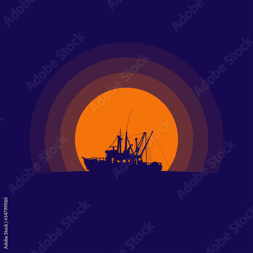 fishing boat silhouette at sunset