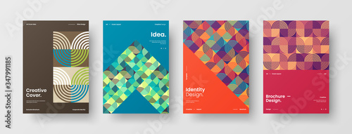 Company identity brochure template collection. Business presentation vector A4 vertical orientation front page mock up set. Corporate report cover abstract geometric illustration design layout bundle.