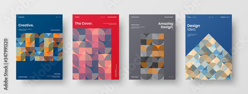 Company identity brochure template collection. Business presentation vector A4 vertical orientation front page mock up set. Corporate report cover abstract geometric illustration design layout bundle.