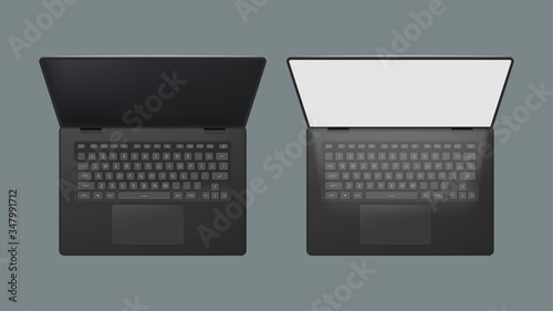 realistic laptop set top view