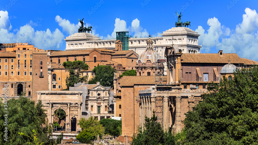 Roman Forum and city of Rome, Italy.