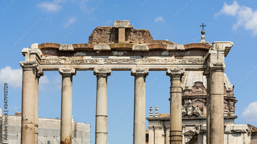 Temple of Saturn in Rome, Italy.