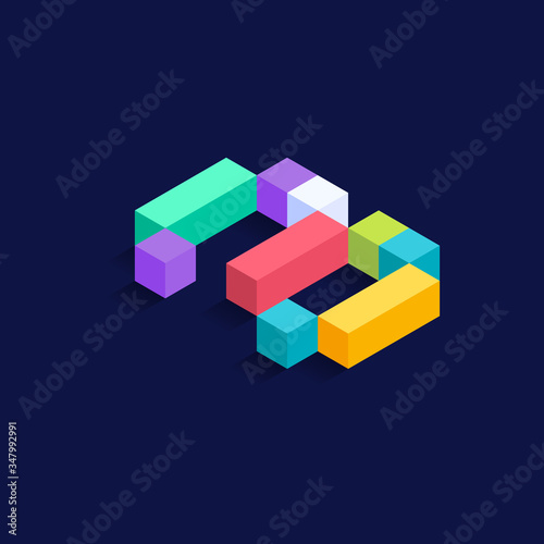 Number 3 Isometric colorful cubes 3d design  three-dimensional letter vector illustration isolated