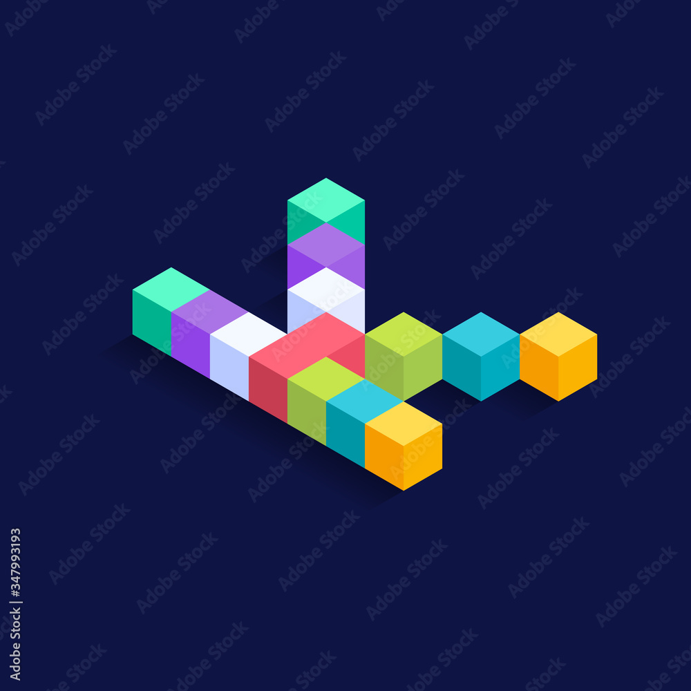 Obraz premium Letter K Isometric colorful cubes 3d design, three-dimensional letter vector illustration isolated