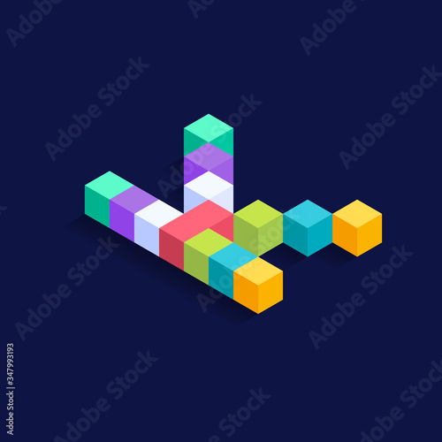 Letter K Isometric colorful cubes 3d design, three-dimensional letter vector illustration isolated