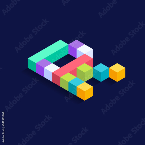 Letter R Isometric colorful cubes 3d design, three-dimensional letter vector illustration isolated