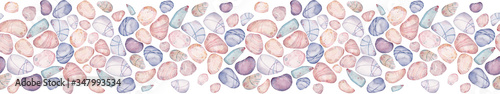 Watercolor seamless header with sea pebbles. Hand-drawn endless banner for web-site or design.