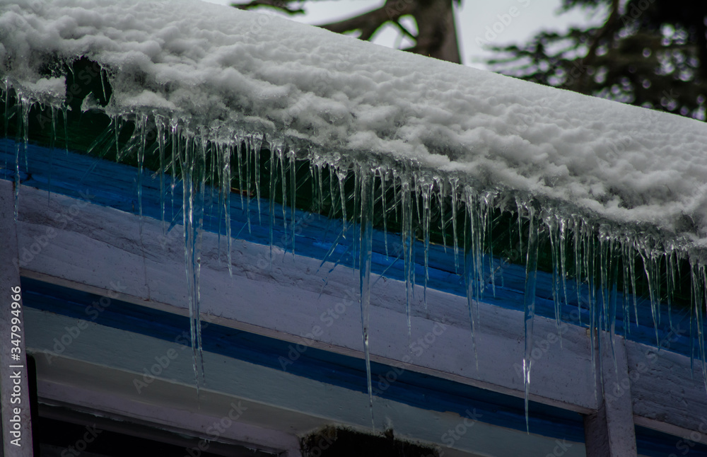 Ice dams with a cold roof at Patnitop Jammu India, Winter landscape
Ice dams with a cold roof at Patnitop Jammu India, Winter landscape