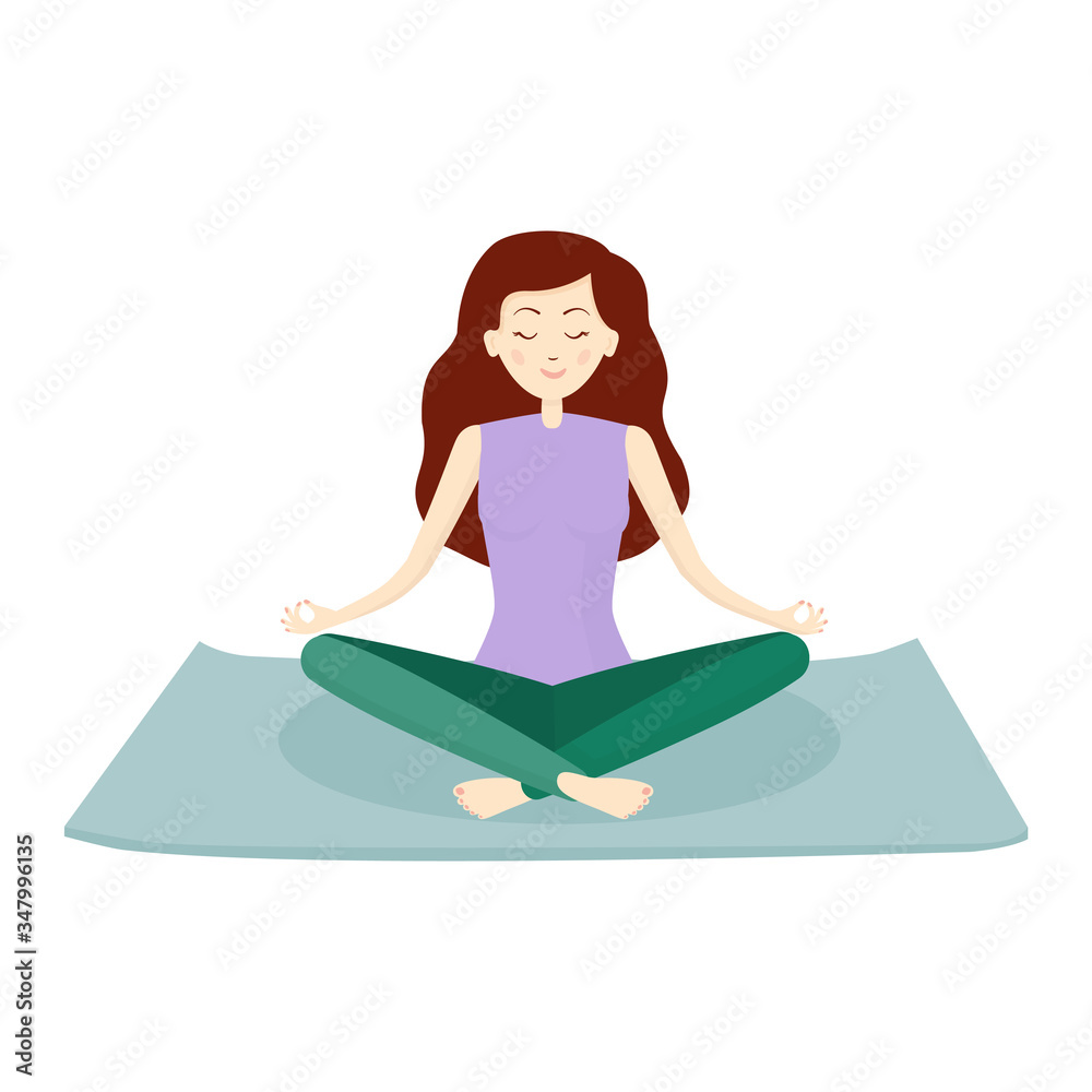 A girl is meditating alone at home isolated vector illustration