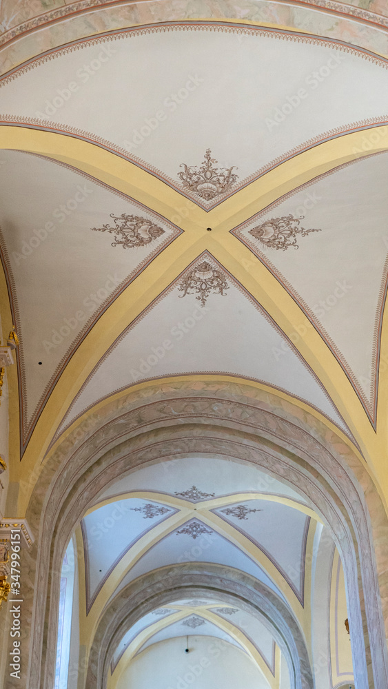 AGLONA, LATVIA – MAY 3 , 2020: Majestic Aglona Cathedral One of the Most Important Catholic Spiritual Centers in Latvia. Deatail of the Interior of an Old Church.