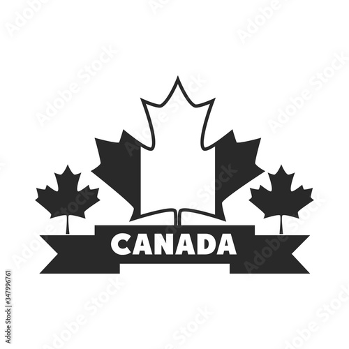 canada day, flag maple leaves ribbon national celebration silhouette style icon