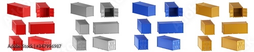 A high quality image of 20ft shipping containers on a white background with clipping path. Set Twenty foot sea shipping containers 3d render