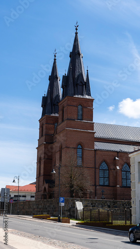 The Catholic Church Heart of Jesus Cathedral in Rezekne, Latvia. Sunny Spring Day