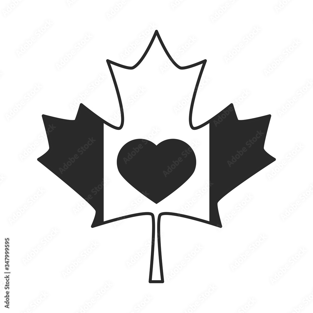 canada day, maple leaf flag and heart celebration silhouette style icon canada day, maple leaf flag and heart celebration silhouette style icon