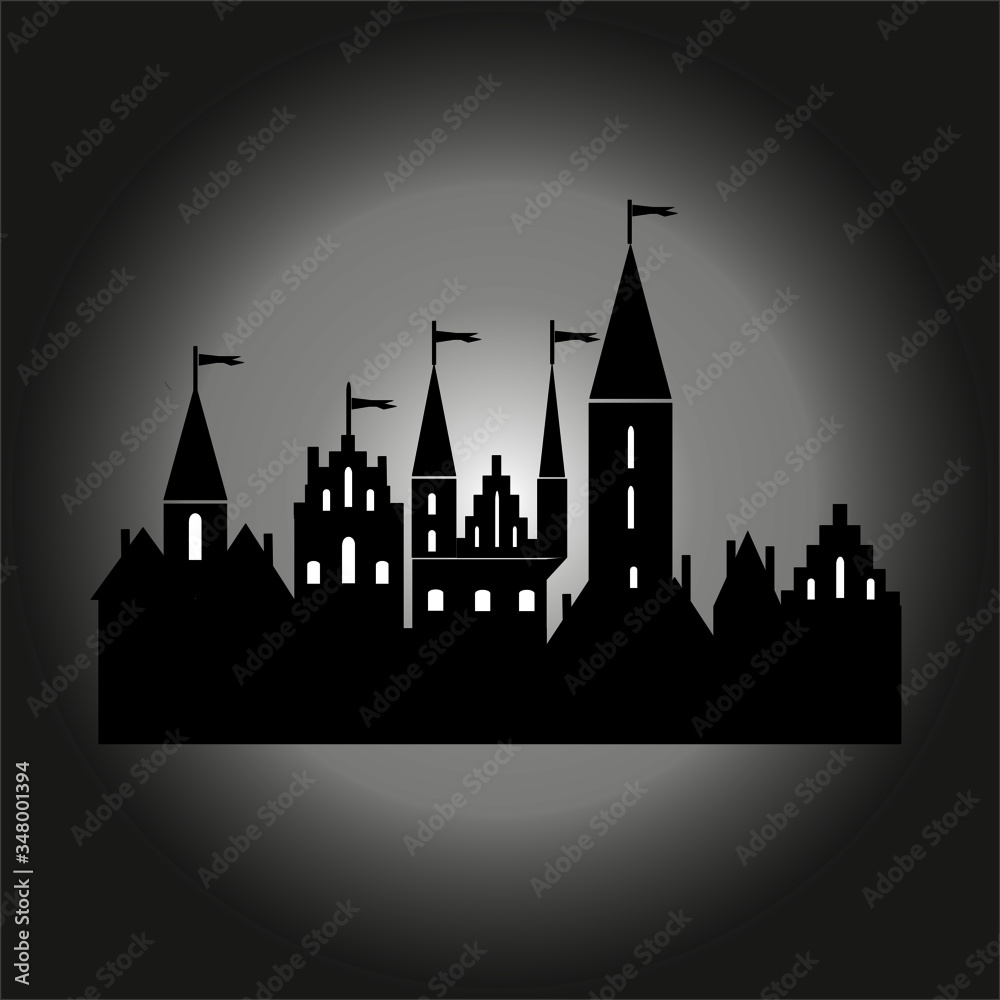 old town  black and white poster silhouette