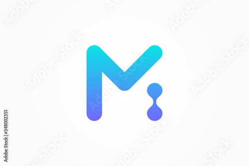 Abstract Initial Letter M Logo. Blue Gradient Linear Rounded Style with Connected Liquid Dots . Usable for Business, Science and Technology Logos. Flat Vector Logo Design Template Element.