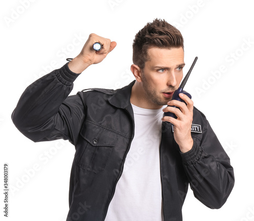 Male security guard with fl...