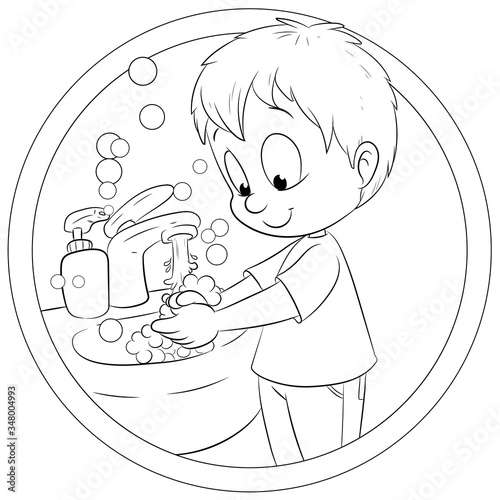 Junge wäscht sich die Hände - Vektor-Illustration