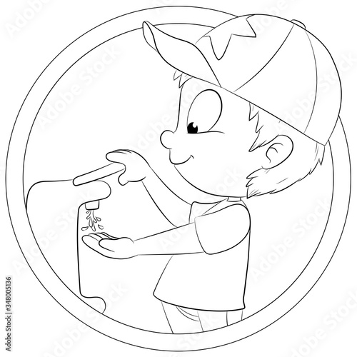 Junge desinfiziert sich die Hände - Vektor-Illustration