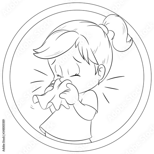 Mädchen niest in ein Taschentuch - Vektor-Illustration