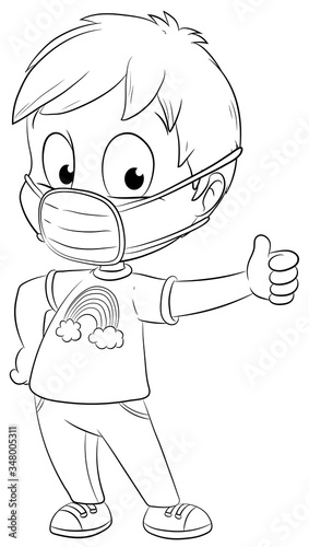 Junge mit Mundschutz gibt Daumen nach oben - Vektor-Illustration