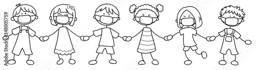 Kinder aus verschiedenen Ländern mit Mundschutz - Vektor Illustration