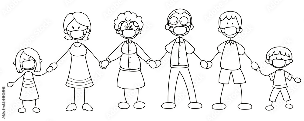 Glückliche Familie mit Mundschutz - Vektor Illustration Glückliche Familie mit Mundschutz - Vektor Illustration