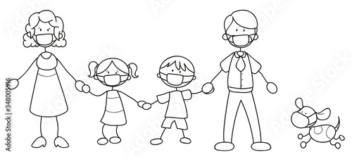 Glückliche Familie mit Mundschutz - Vektor Illustration