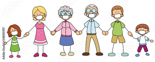 Glückliche Familie mit Mundschutz - Vektor Illustration