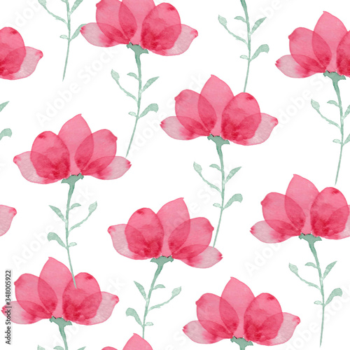 Sseamless floral pattern, red watercolor  © Olivia Stl 