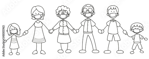 Glückliche Familie mit Mundschutz - Vektor Illustration
