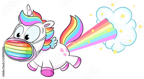 Einhorn mit Mundschutz - Vektor Illustration