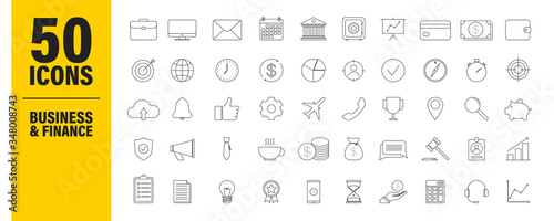 Business and finance 50 line infographic set icon for web design. Vector