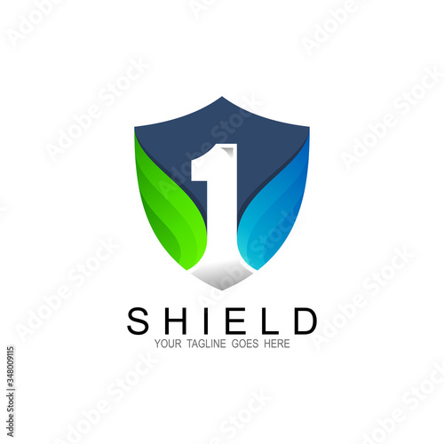 Shield combination with number one logo template, Logo design of 1 shield, 