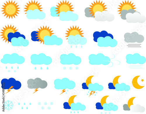 Isolated Weather Elements Vectors, Forecast Symbols Illustrations 