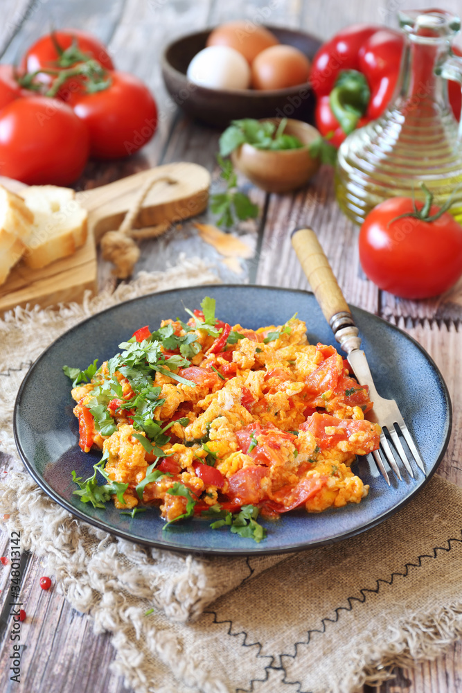 Menemen. Turkish Scrambled Eggs with Tomatoes and Peppers