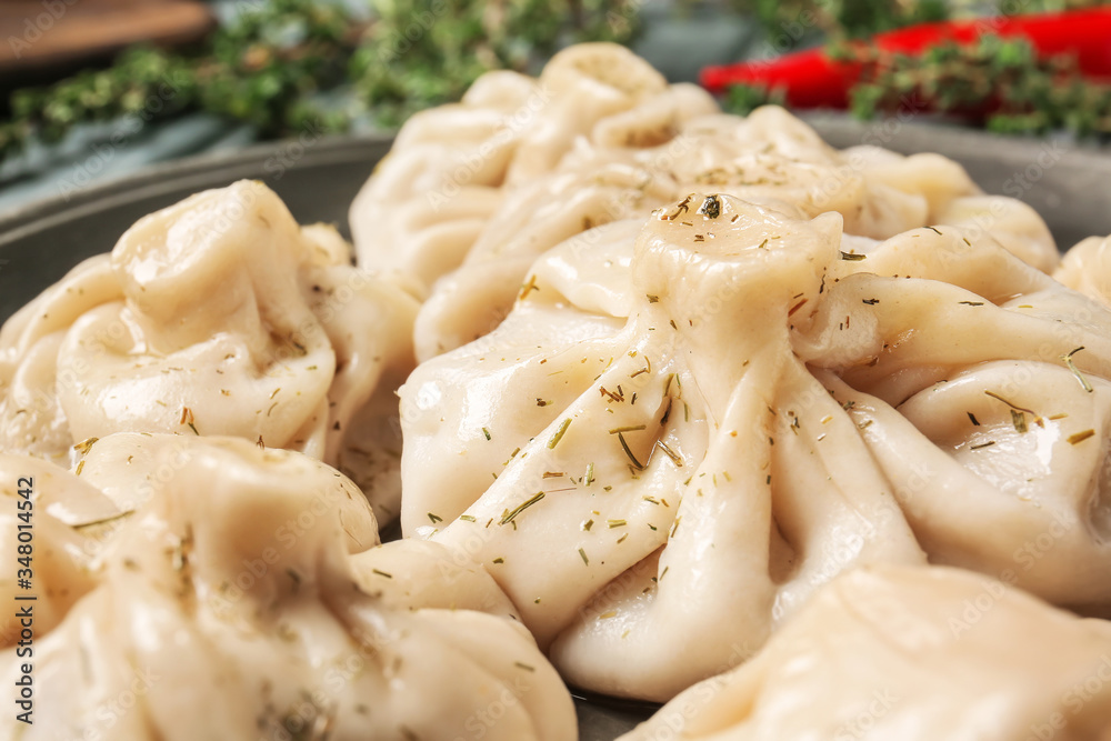 Plate with tasty dumplings, closeup Plate with tasty dumplings, closeup