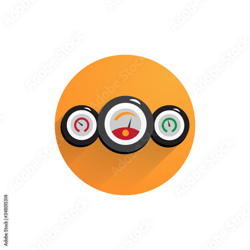 car dashboard colorful flat icon with long shadow. speedometer flat icon