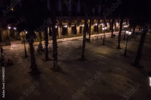 Popular Plaza Real of Barcelona during the Covid-19 pandemic. Spain